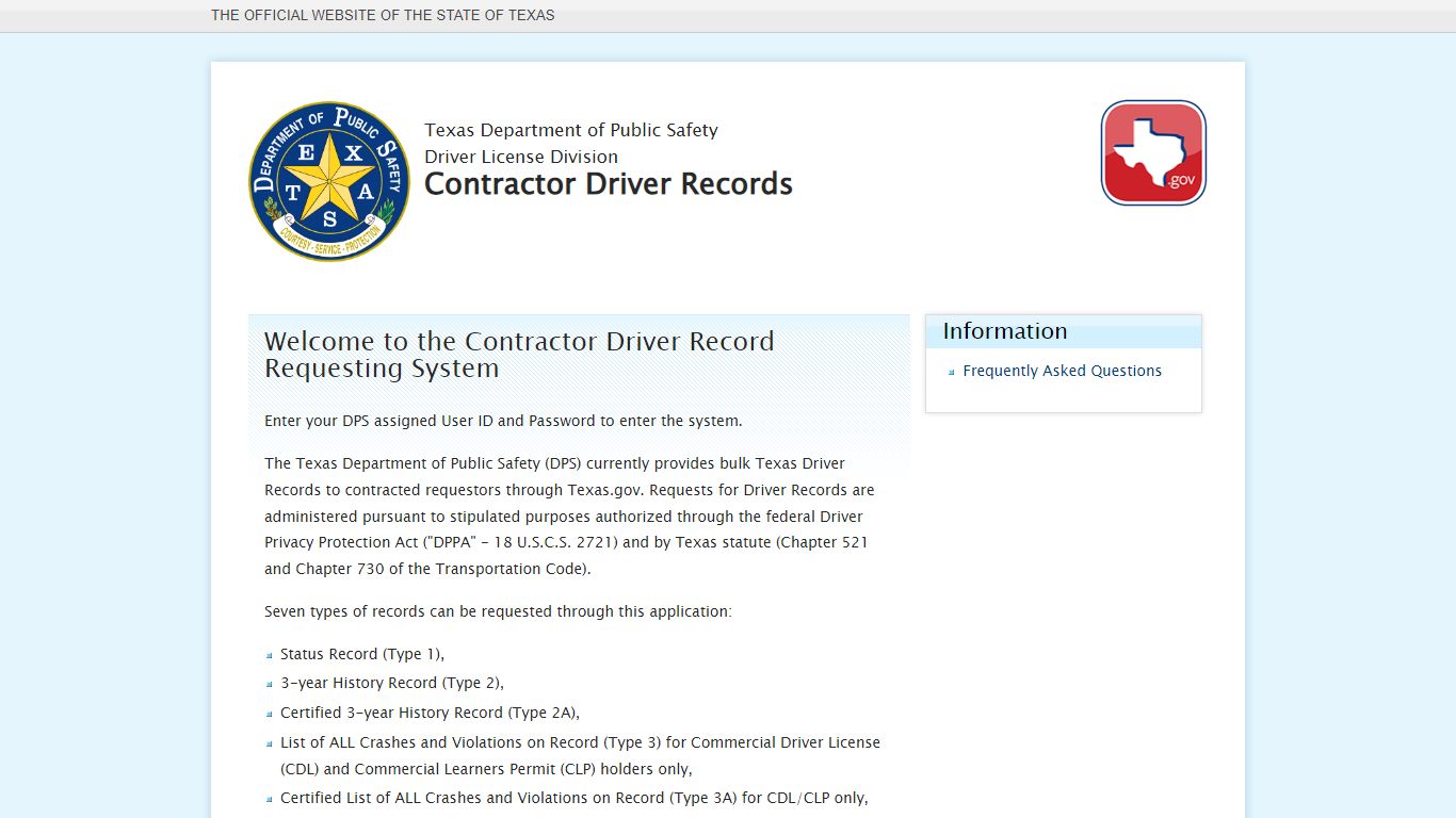 Contractor Driver Records | Texas.gov